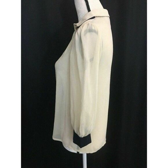 Asos Beige Black Long Sleeve Button Down Top - Picture 3 of 6